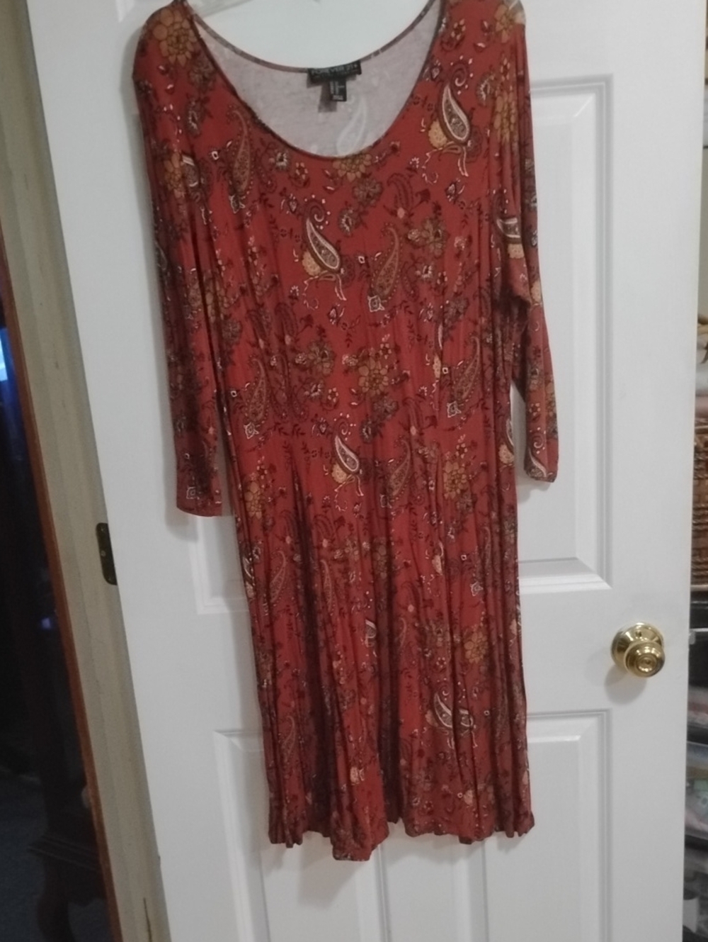 Forever 21 Rust Paisley Long Sleeve Midi Dress